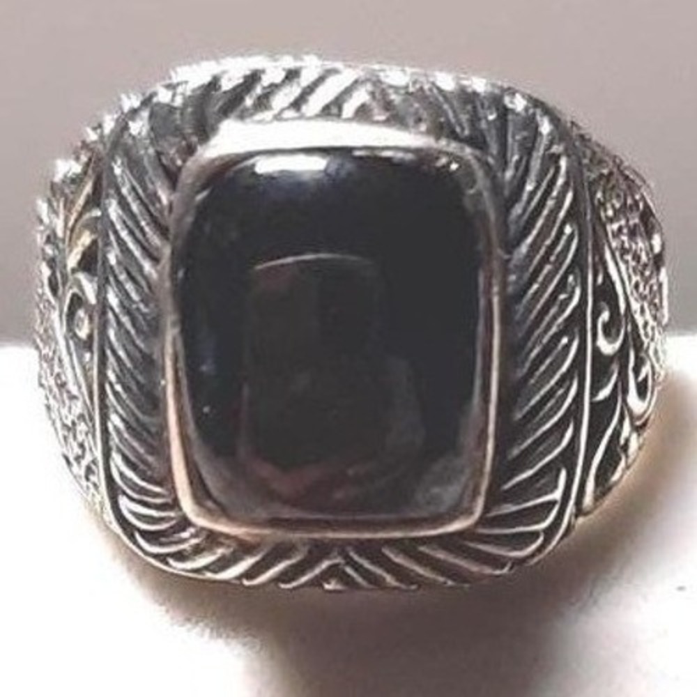 Sterling silver Bali black onyx ring artisan crafted size 6